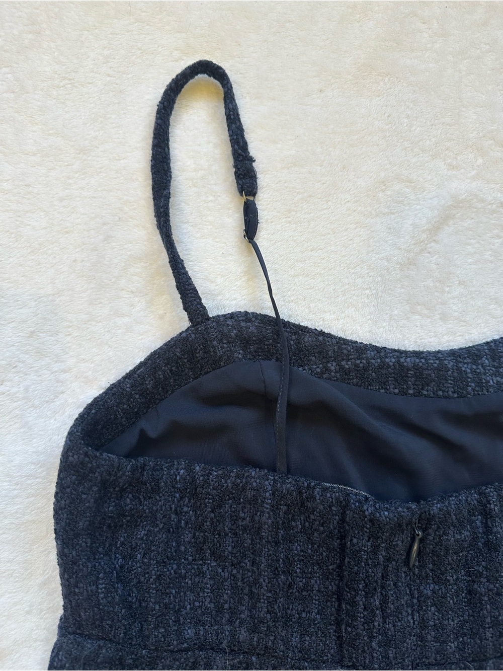 Textured Navy Mini Dress with Adjustable Spaghetti Straps and built in shorts - Picture 6 of 9